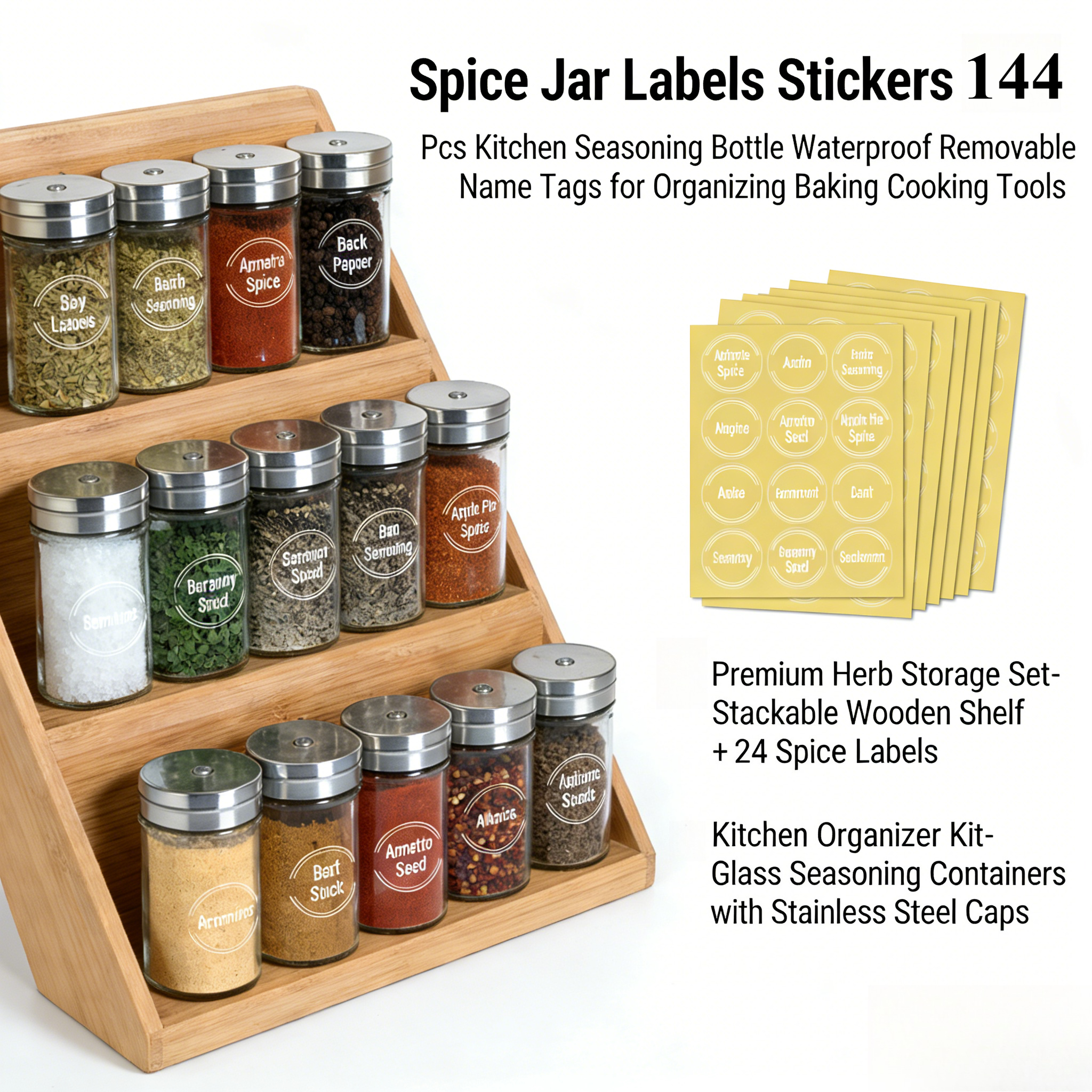 144pcs Spice Jar Labels Sticke - Kitchen Gadgets Name 리뷰 및 가격
